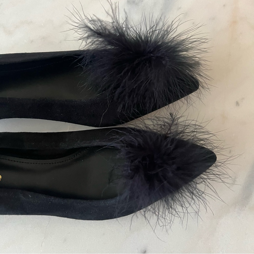 Larroude Lee Pompom Flat In Black Suede - Size 7.5 - Picture 5 of 6